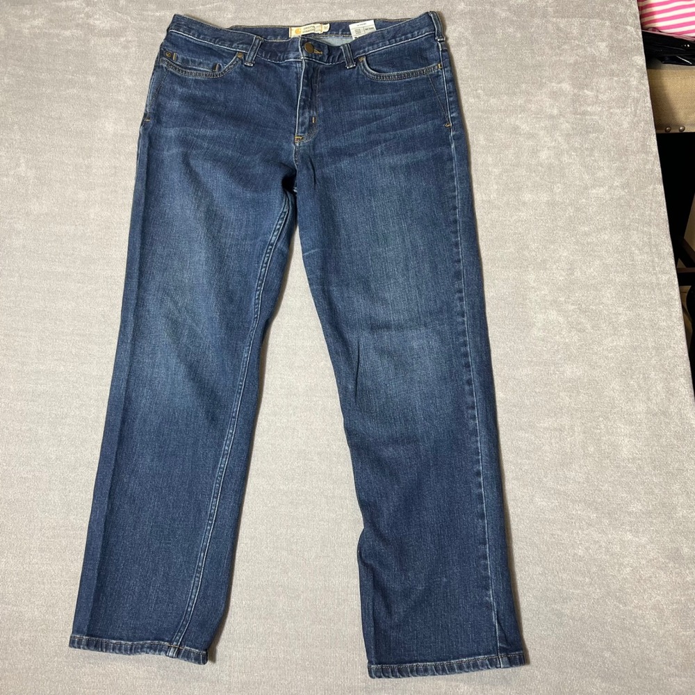 Carhartt Rugged Flex Blaine Jeans Womens 12 Short Original Fit Straight Leg Blue